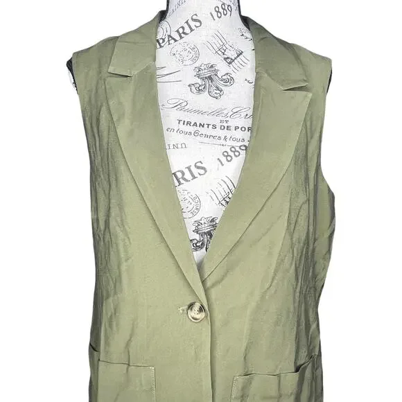 Sanctuary X-SMALL/2 Olive One-Button Notched Lapel Two Front Pocket Vest - Picture 11 of 12